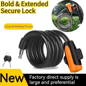 Multi-Purpose Coiled Cable Chain Lock, 2-Key Design with Mount Bracket, Ideal for Mountain Bike, Road Bike & Scooter Security