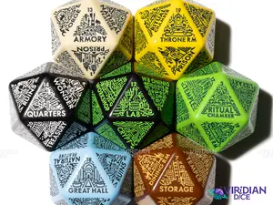 Dungeon: Room Generator Die | Create Room-Types for Castles/Hideouts/Caves/Locations, D&D Random Dice, From Ritual Chambers to Throne Rooms, Improv, 31mm | Acrylic Giant D20 (1)
