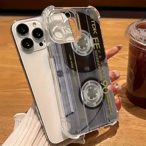 Vintage Music Tape Pattern Four-Corner Shockproof Transparent Phone Case, Suitable for iPhone 17 Air/16 Plus/15 Pro Max/14 Pro/13/12/11/XS Max/X Phone Case, Ideal Gift for Family, Friends, Lovers, Boyfriend, Girlfriend, Best Choice for Gifts SJFSTMTKK20