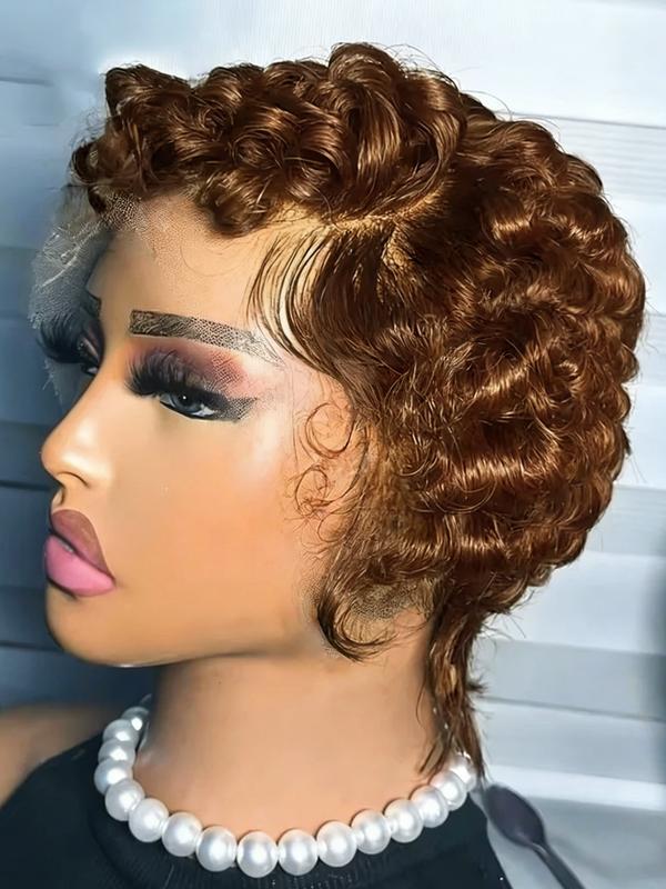 Pixie Curls 13x4 Lace Front Wigs, Short Bob Human Hair Wig for Women, 180% Density Curly Wavy Hair, 6 Inches Pixie Cut