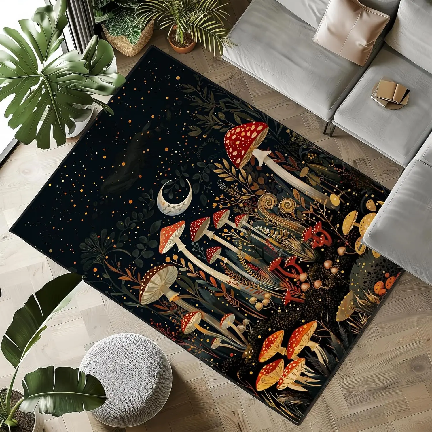 Vintage Mushroom Pattern Carpet, Soft Non-Shedding Home Decor Rug, Vintage Boho Rug, Living Room Sofa Mat, Cozy Floor Mat, Bedroom Bedside Blanket, Multiple Sizes Available