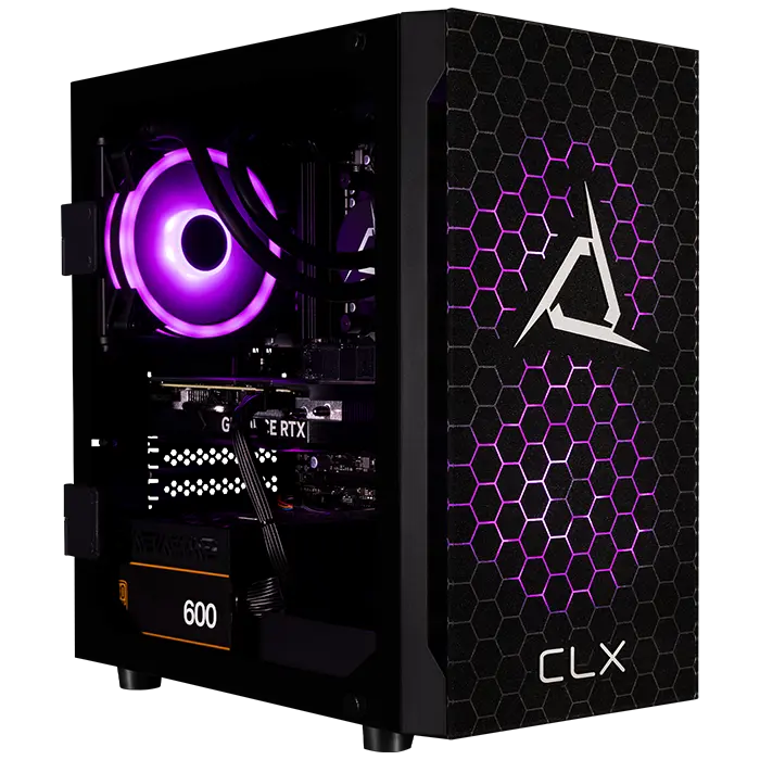 CLX SET Gaming Desktop - Liquid Cooled AMD Ryzen 7 7700X 4.5GHz 8-Core Processor, 32GB DDR5 Memory, GeForce RTX 4060 8GB GDDR6 Graphics, 1TB SSD, 2TB HDD, WiFi, Black CLX Edition Spear MicroATX Tower RGB Fans, 600 Watt, Windows 11 Home 64-bit