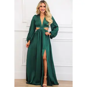 Carlton Cutout Satin Maxi Dress: Emerald