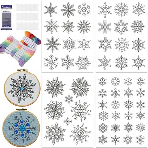Water Washable Non-Woven Fabric Snowflake Embroidery Patterns, 56pcs Self-Adhesive Hand Sewing Stabilizer for Jeans Bags T-Shirts