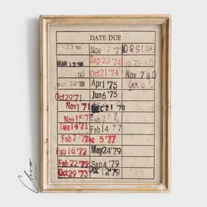 Retro Library Card Print | Antique Book Due Date Card | Vintage Library Wall Decor | Reading Nook Wall Art | Rustic Book Print