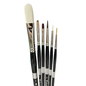 Trekell Oil Brush Bundle - Long Handle Professional Set for Oil Painting | 6 Premium Brushes for Artists | Crimson Taklon, Golden Taklon, Hog Bristle & More
