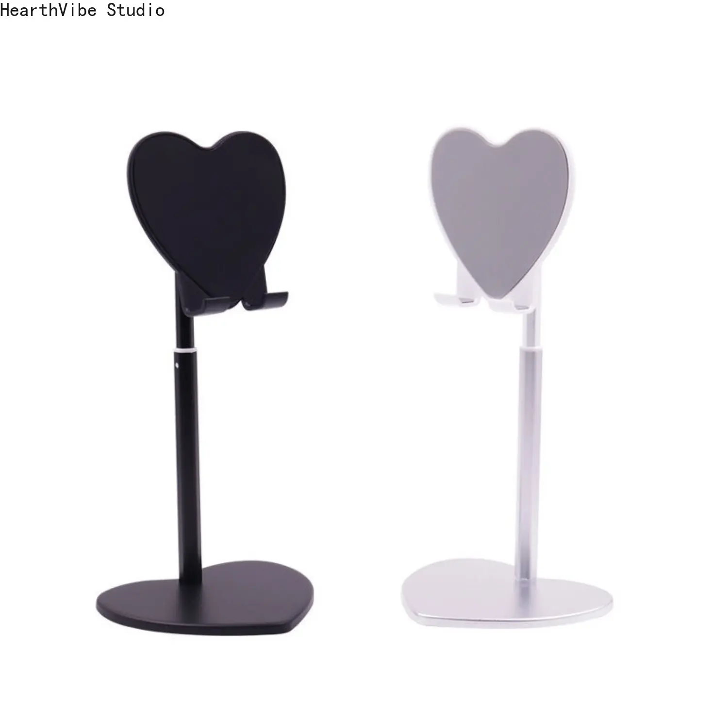 Modern Heart-Shaped Phone Holder, Silver Adjustable Stand, Universal Portable Retractable Mobile Mount for Desk & Travel, Phone Accessories, Smartphone, Multifunctional Phone Stand