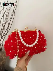 Women's Valentine's Day Elegant Flower Design Handbag, Exquisite Trendy Novelty Handbag, Fashionable Handbag for Party Decoration, Floral Embossed Handbag