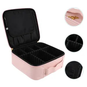 Large Capacity Minimalist 3D Professional Makeup CaseTravel Makeup Train Case Cosmetic Case Organizer Portable Artist Storage Bag with Adjustable Dividers for Cosmetics Makeup Brushes Toiletry Jewelry Digital Accessories