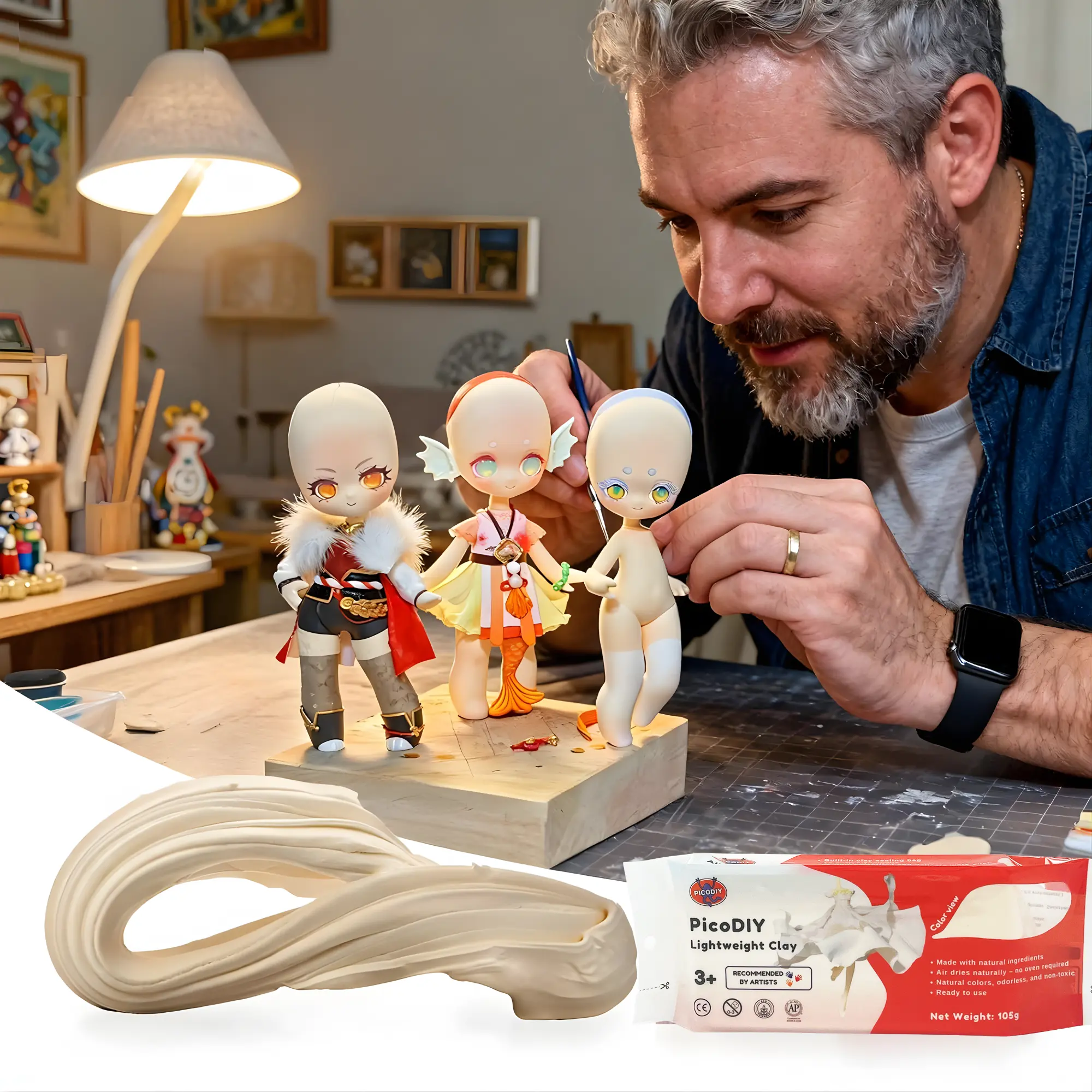 PicoDIY Lightweight Clay, Air-Dry Sculpting Clay for Artists, Non-Sticky Sculpting & Modeling Clay for Figures, Ornaments and Jewelry Making