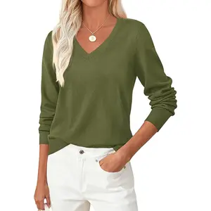 PrettyGarden Women's Long Sleeve V Neck Knit Sweaters Fall Casual Classic Pullover Cozy Tops Loose Basic Winter Clothing