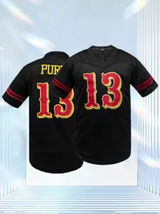 Men's #13 Football Jersey - Breathable Moisture-Wicking with Red '13' Number, Number & Name Embroidered - Loose Fit All-Season Training & Game Uniform for Soccer, Casual Wear - Machine Washable - Sportswear Top, Athletic Training Apparel, Jersey Shirts