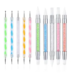 5PCS Dual Tipped Nail Art Sculpture Pen with 5PCS Dotting Pens, Double Ended Brush and Dotting Tool Kit, Nail Art Design Tools (10 Pcs Set)