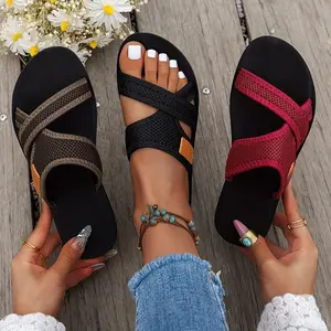 Women's Breathable Mesh Slide Sandals - Comfortable Open-Toe Flat Shoes with Crisscross Straps, Lightweight Summer Footwear in Black/Brown or Red/Black, Casual Indoor & Outdoor Wear, Strappy Sandals Girl Coffee Color Design Tactical(Sheets)