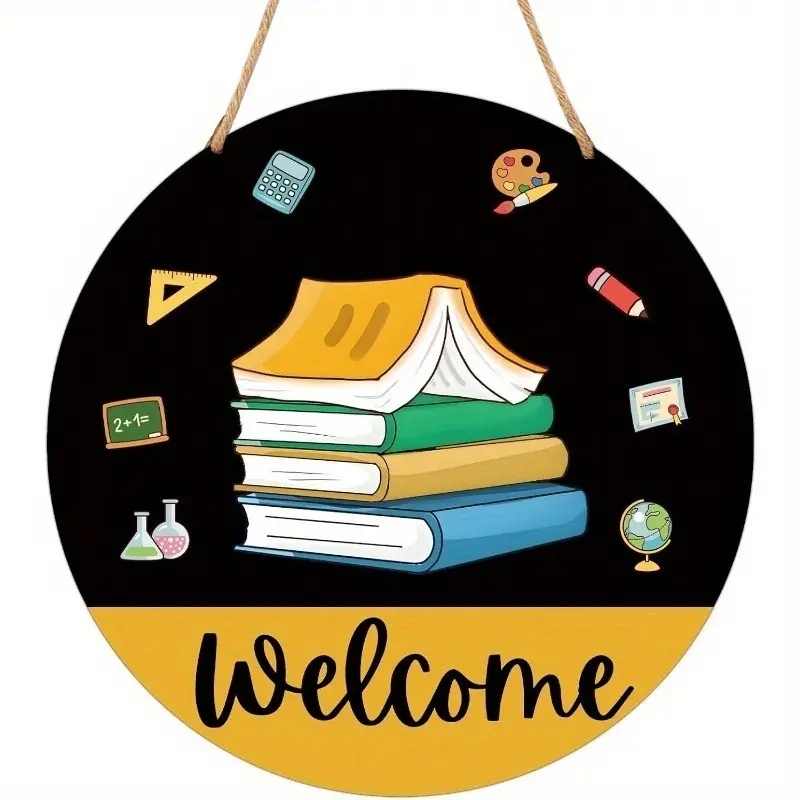 Classroom Door Decoration Sign, Study Room Wall Art, Wooden Front Door Wreath, Back-To-School Bulletin Board, Teacher Supplies, Indoor Decor