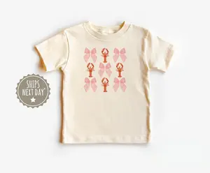 Cute Crawfish Coquette Natural Shirt, Girl Crawfish Shirt, Crawfish Boil Tee Coquette Crawfish Shirt, Pink Bow Crawfish Boil Festival Shirt, Gift For Daughter