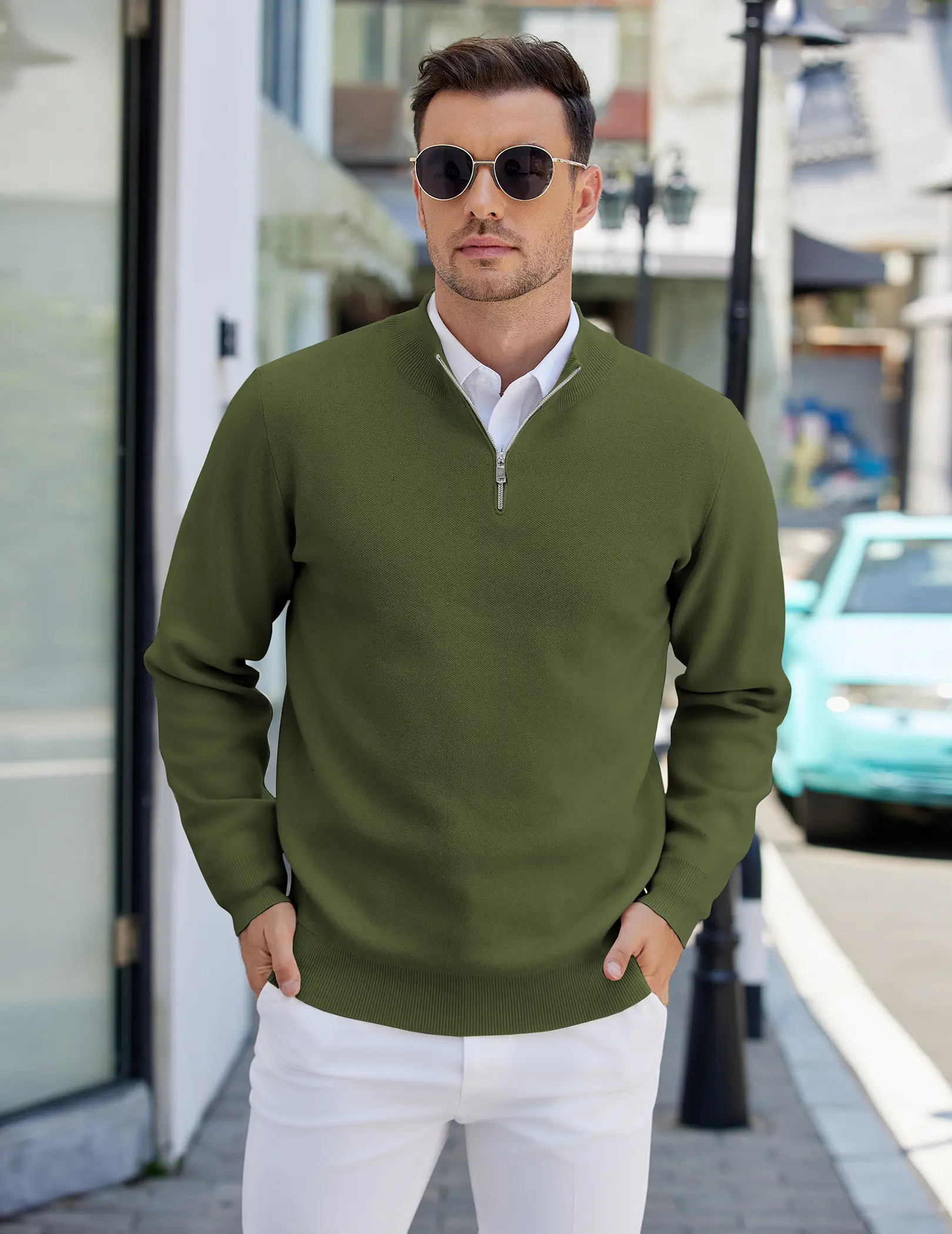 COOFANDY Men's Quarter-Zip Slim-Fit Lightweight Knit Top, Casual Polo Sweater with Versatile Fabric, Stylish Garment Complement for Blazer or Vest, Tops, Menswear, Smooth, Ribbed, Matching, Knitwear