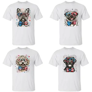 Patriotic Dog T-Shirt, Funny 4th of July Puppy Shirt, American Flag Graphic T-Shirt for Men and Women