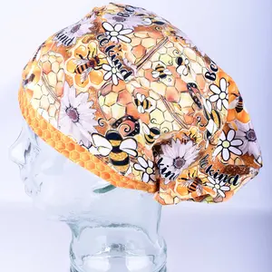 Bee Kind Scrub Cap for Women - Adjustable Euro Style Scrub Hat with Toggle, Full Coverage Cotton Satin Lined Surgical Hat for Nurses, Vets, and Medical Professionals