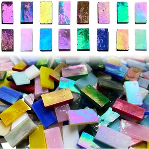 Rectangle Iridescent Glass Mosaic Tiles, 320 count Colorful Stained Glass Supplies for Crafts, Rainbow Mosaic Glass Pieces for Adults