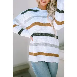 Cora Striped Popcorn Knit Sweater - Chic Knitted Top for Women - Long Sleeves, Comfortable Design - Ideal for Winter Wear