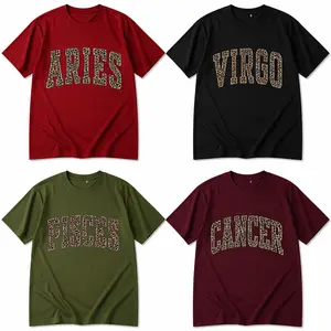 Zodiac Signs Leopard Print T-Shirt Aries Virgo Pisces Cancer Graphic Tee Unisex Astrology Shirt Trendy Animal Print Letter Tee Casual Streetwear Gift for Horoscope Lovers