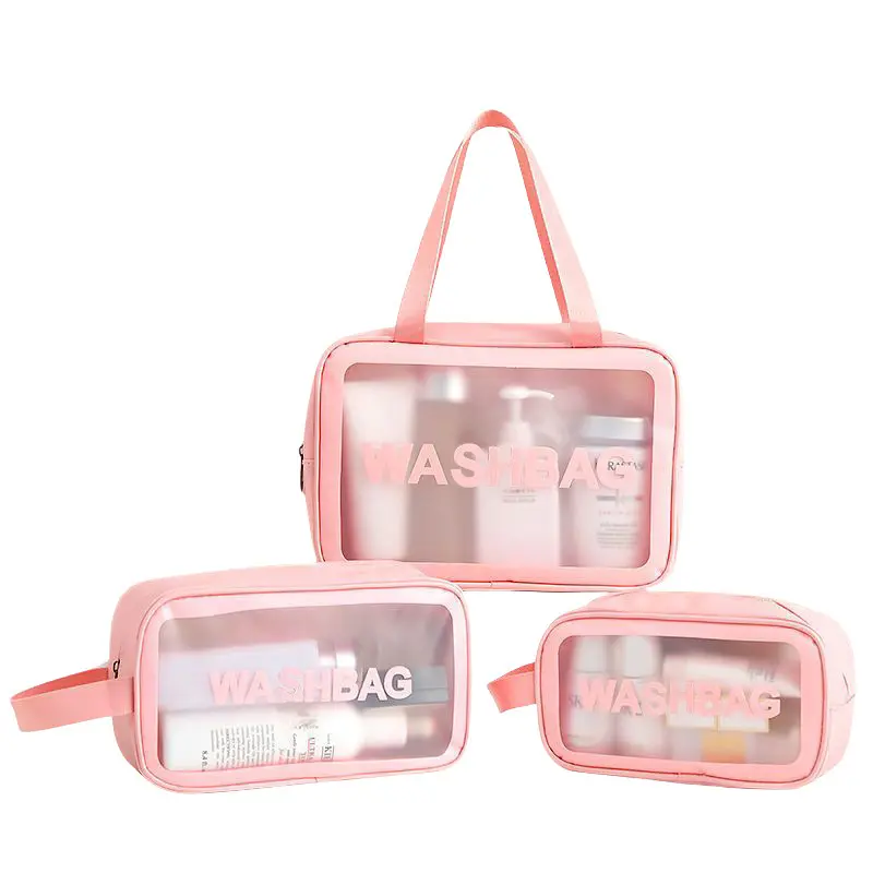 3 combo sets Washbag Large Capacity Waterproof Transparent Clear Makeup Bag Set - 3pcs Unisex Cosmetic Organizer for Travel & Casual Use