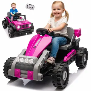12V Ride On Toy for Kids Two Cars in One,Truck Go Kart with Remote Control LED Lights 4-Wheel Suspension Creative Building Blocks Electric Car for Boy Girl Gift