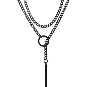 Slip Chain Necklaces for Women,Stainless Steel O-Ring Adjustable Lariat Y-Necklace,Punk Gothic Cuban  Choker Necklace for women