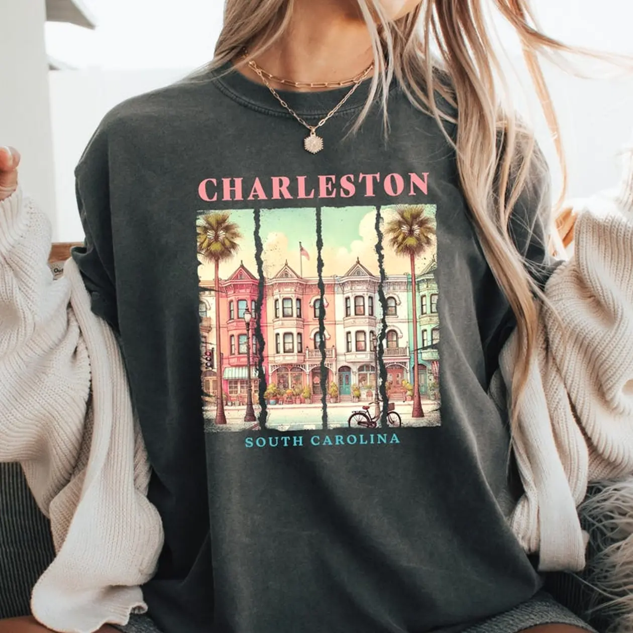 Charleston T-shirt, Vacation Vibe, Comfort Colors Tee, South Carolina Travel Shirt, Summer Top, Unisex Garment-Dyed Shirt, Summer Vacay BST