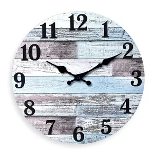10 Inch Wood Farmhouse Clock for Bedroom Battery Powered Clock for Wall Quiet Wall Clock No Ticking(No Solid Wood, It is with MDF Material)