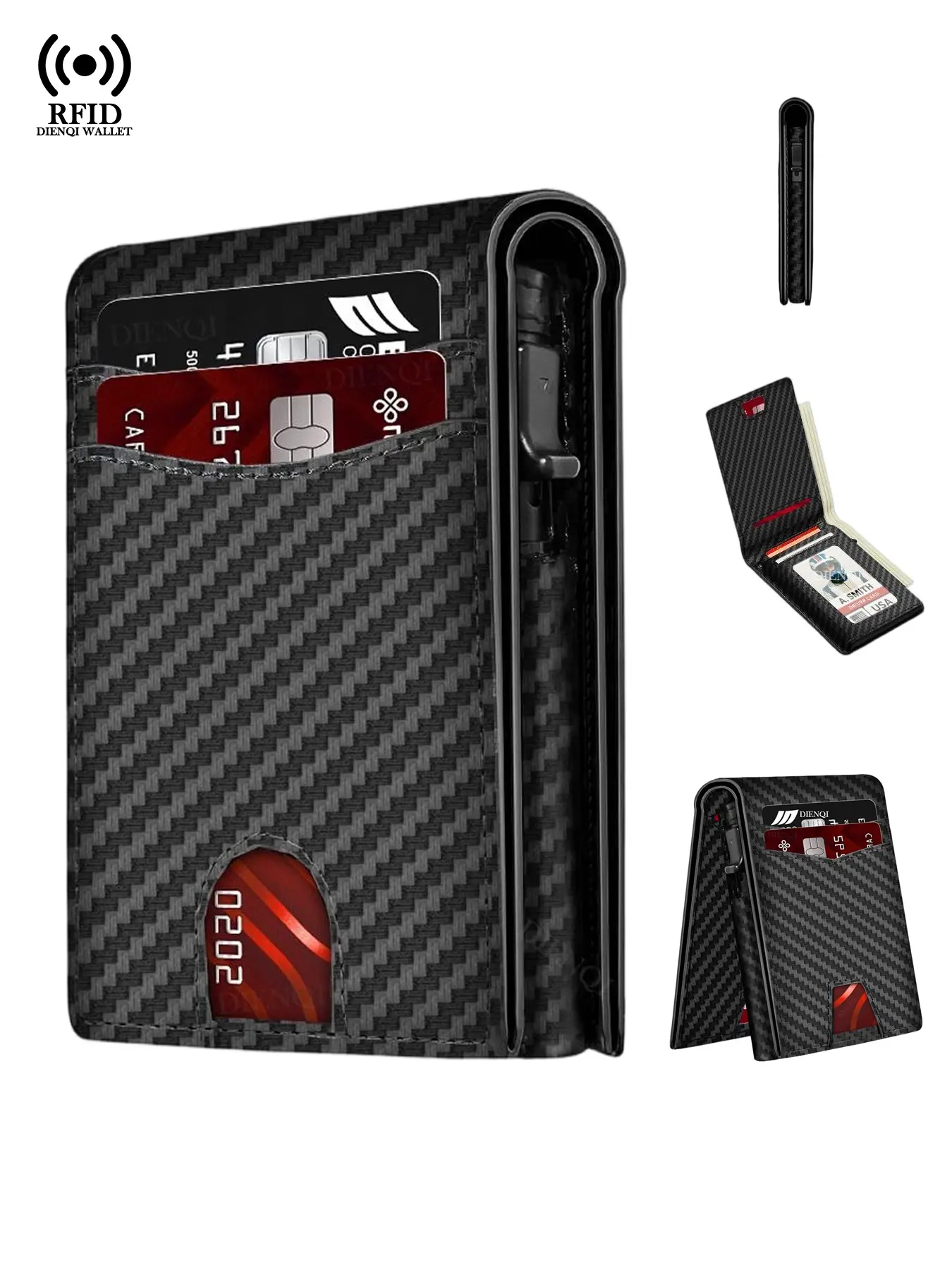 Men's Magsafe Credit Card Holders, Card Carrying Holder with RFID Blocking, Secure Card Storage, Rfid Card Slots, Carbon Fiber Pattern Business Wallets Pop Up Metal Case, Magnetic Closure, Daily Use, Gift for Dad Boyfriend Husband, Birthday Gift