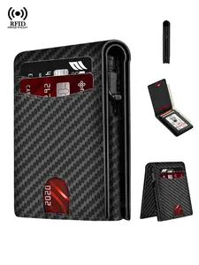 Men's Magsafe Credit Card Holders with RFID Blocking, Card Organizer, Rfid Card Slots, Minimalist Carbon Fiber Pattern Business Wallets Pop Up Metal Case, Magnetic Closure, Daily Use, Gift for Dad Boyfriend Husband, Birthday Gift, Christmas Gift