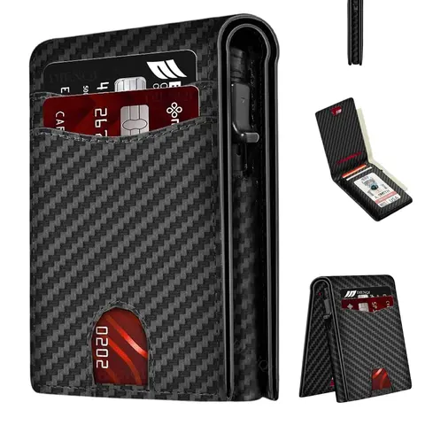 Men's Magsafe Credit Card Holders, Cards Holder, Card Carrying Holder, Cardholder with RFID Blocking, Secure Card Storage, Carbon Fiber Pattern Business Wallets Pop Up Metal Case, Magnetic Closure, Daily Use, Gift for Dad Boyfriend Husband, Birthday Gift