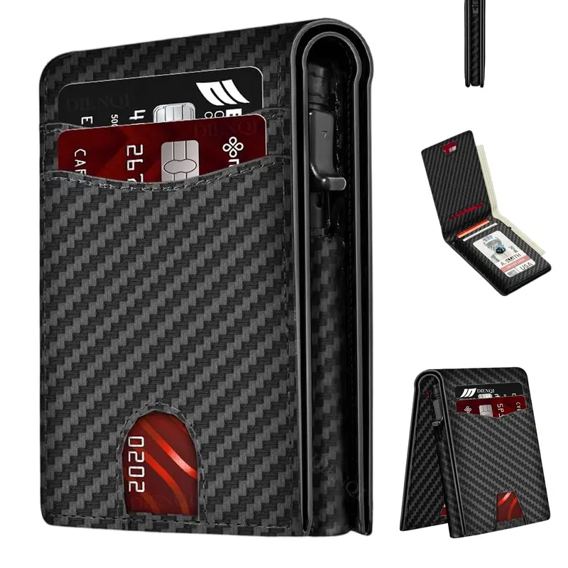 Men's Magsafe Credit Card Holders, Cards Holder, Card Carrying Holder, Cardholder with RFID Blocking, Secure Card Storage, Carbon Fiber Pattern Business Wallets Pop Up Metal Case, Magnetic Closure, Daily Use, Gift for Dad Boyfriend Husband, Birthday Gift