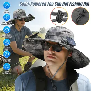 Solar Fan Hat Outdoor, Rechargeable Fishing Sun Hat with Cooling Fan, Wide Brim, UPF50+ Sun Protection