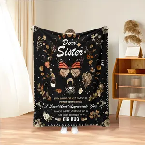 Butterfly & Plant Pattern Blanket, Soft Warm Throw Blanket, Air-conditioned Room Blanket, Warm Nap Blanket for Home Office Travel Camping, Gift for Sister