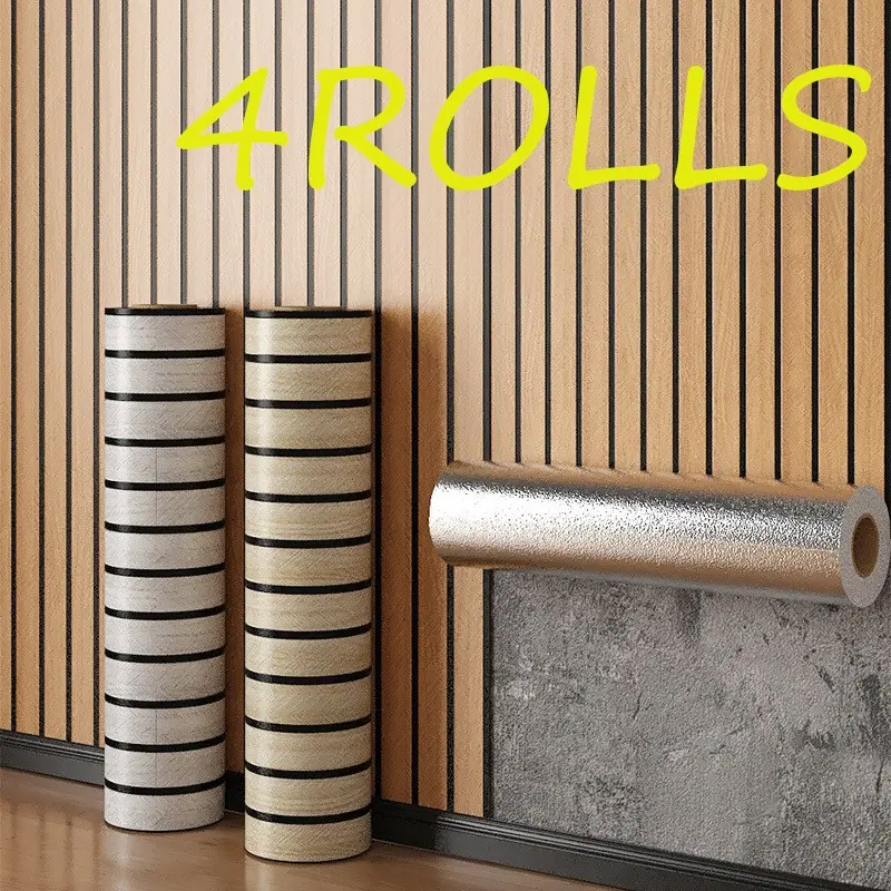 4 Rolls Self-Adhesive Wood Grain Wall Panels, 3D Decorative Wallpaper, Striped Pattern, Thick, Easy DIY, Cuttable, Home Decor, Peel and Stick, Diy Wallpapers