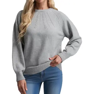 Womens Fall Sweater Casual Long Sleeve Crewneck Pullover Sweaters Hollow Out Trendy Outfit