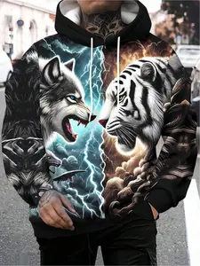 Men's spring and autumn animal pattern 3D printed hoodie, unisex street casual long-sleeved sports top
