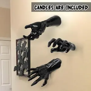 Halloween Decorations, Set of 3 Spooky Wall-Mounted Hands, Real-Size Horror Hands for Gothic Wall Decoration (no Candles)