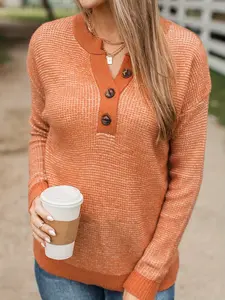 Autumn Vibes! Caramel Color Button Sweater, Cozy Coffee Time Warmth, Stylish Knitwear for Fall Season, Perfect for Casual