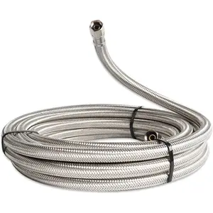 30FT Premium Stainless Steel Braided Refrigerator Water Line Ice Maker Water Hose with 1/4" Fittings for Refrigerator Ice Maker