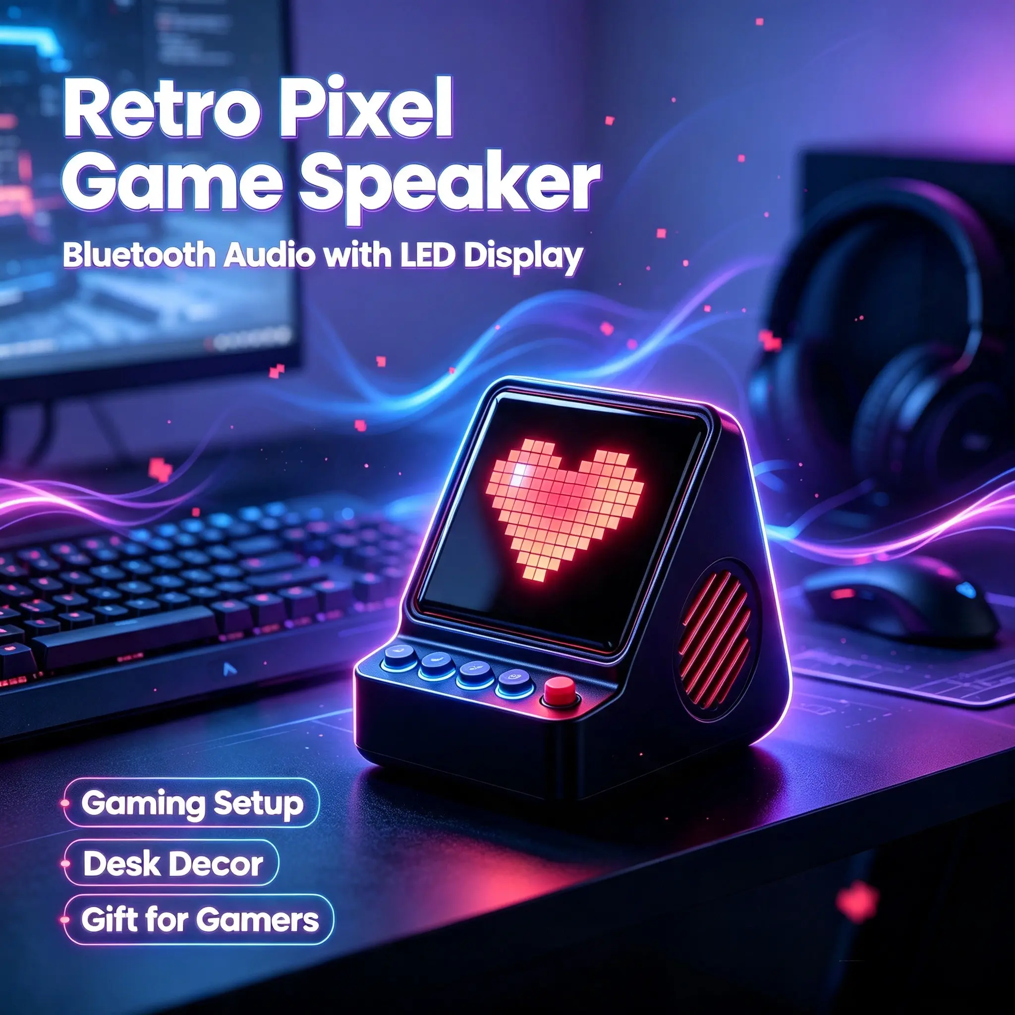 Vintage Pixel Art Desktop Bluetooth Speaker, 16X16 Programmable LED Screen, Support DIY Design & Slideshow Display for Gaming Desk Decor