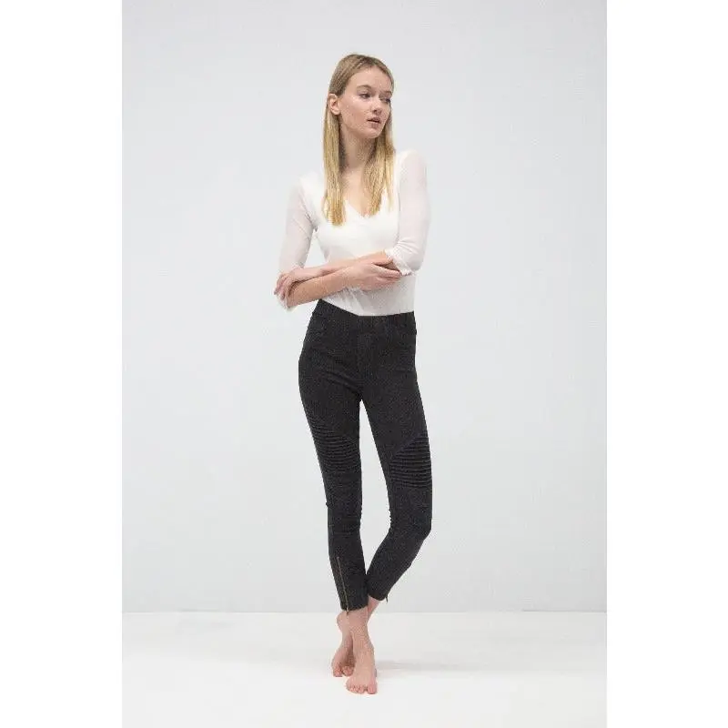 Beulah Moto Zipper Leggings - Black