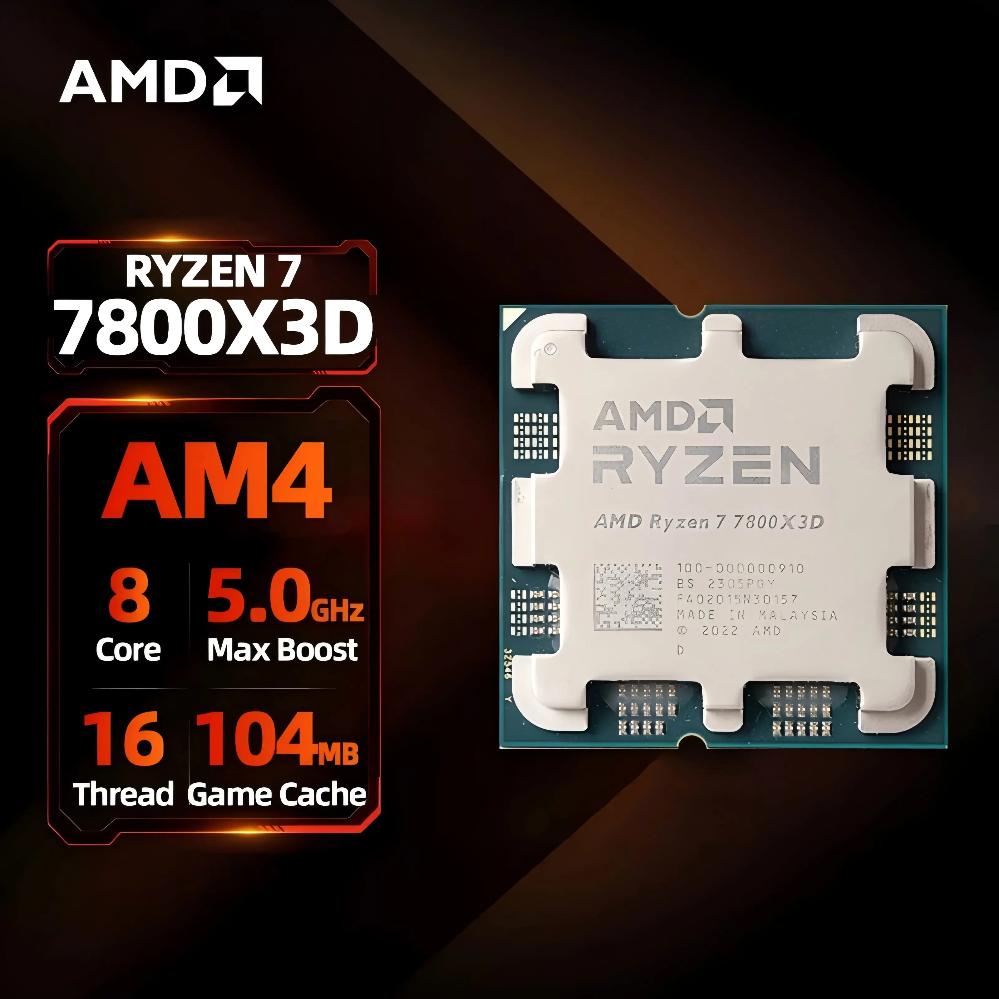 AMD Ryzen 7 7800X3D R7 7800X3D CPU 8-Core 16-Thread 5GHz Unlocked Desktop Processor Socket AM5 Gaming CPU Without Packag