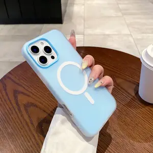 Luxury Bright Fluorescent Liquid Silicone Magnetic Protective For Magsafe Case For iPhone 16 15 14 13 12 Pro Max Plus Wireless Charge Cover Accessories