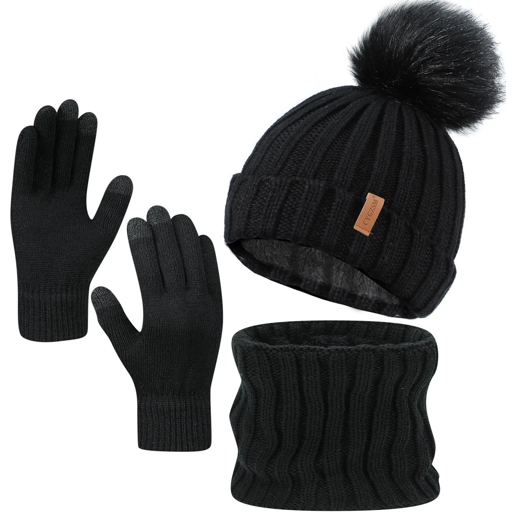 Unisex Winter Knit Hat Scarf Gloves Set – 3 Piece Fleece Lined Beanie with Sensitive Touch Screen Gloves, Thick Double Layer Warm Design for Outdoor Travel, Daily Wear & Festive Gifting in Autumn and Winter 2026