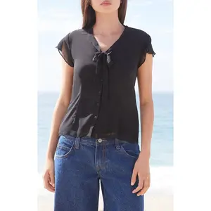 John Galt Women's Black Tie Top