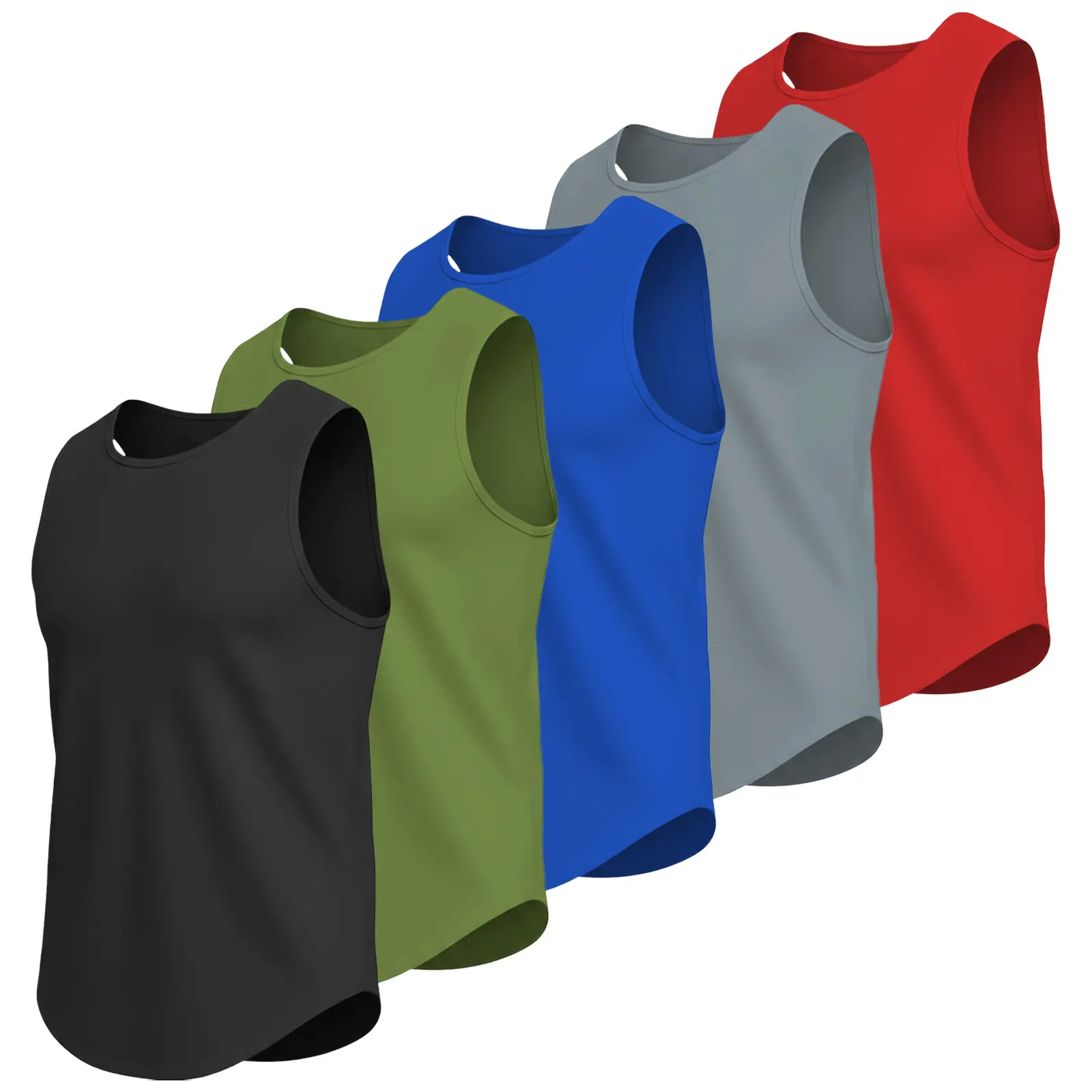 Men's Big and Tall Tank Tops 5-Pack, Plus Size Sleeveless Shirts for Heavy Duty Wear, Soft Breathable Muscle Tees for Gym & Daily Use (Black, Green, Blue, Grey, Red) Fabric Classic
